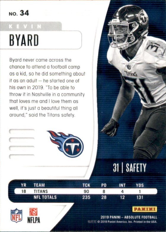 Kevin Byard 2019 Panini Absolute Green Foil #34 Parallel Tennessee ...