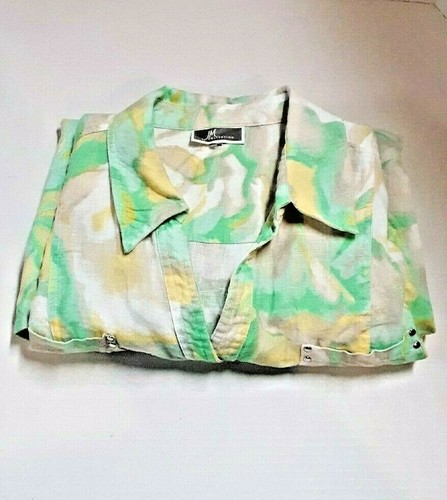 JM Collection Linen Blouse Women's Button Down 3/4 Sleeve Floral Multicolor - Picture 2 of 10