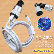 USB Type C Fast 40W Car Charger PD Adapter Cable For iPhone 15 14 13 12 11 Pro 8