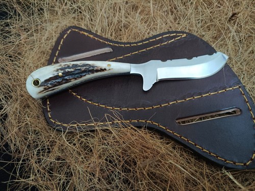 HANDFORGED CUSTOM HUNTING COWBOY SKINNER KNIFE WITH STAG HANDLE&SHEATH - Picture 2 of 4