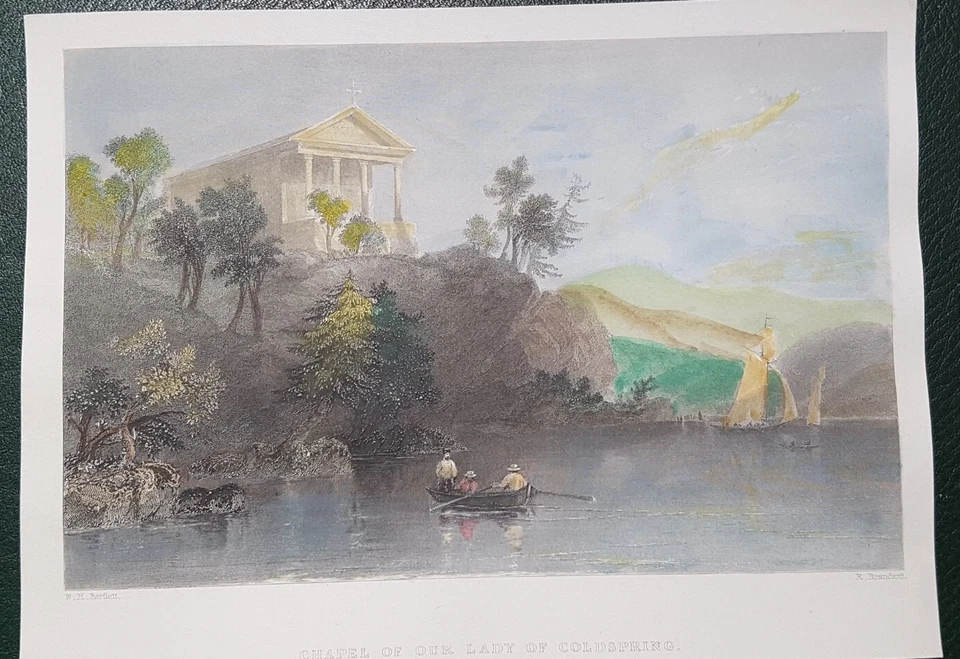 Grabado coloreado a mano Westpoint Dama de Coldspring Hudson 1839 W.H. Bartlett Foto 2 de 2