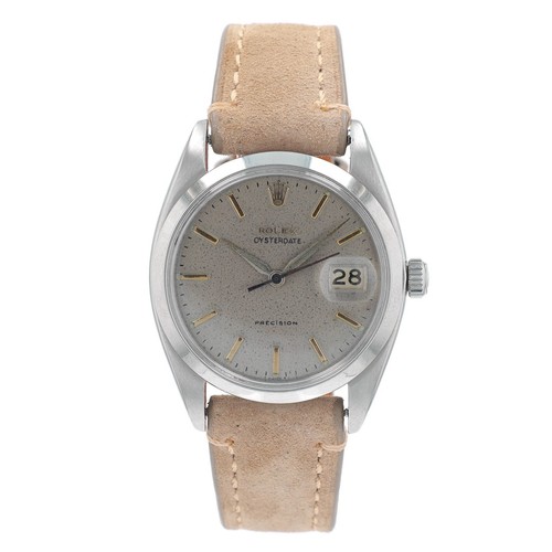 Vintage Rolex Oyster Date 6694 Watch Rare Silver Linen Dial Tan Leather Band - Picture 5 of 13