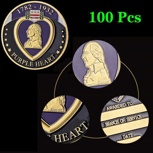 100pcs 1782-1932 Purple Heart Medal Commemorative Coin For The Military Merits - Picture 9 of 9