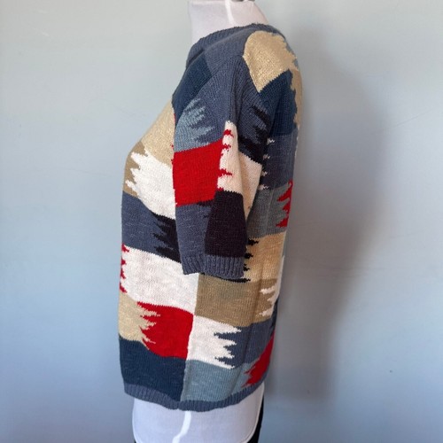 Maglione Christopher Banks M manica corta maglia astratto colorblock nonna 90 - Foto 3 di 8