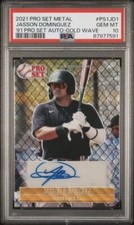 2021 Pro Set Metal Jasson Dominguez GOLD WAVE AUTO /4 PSA 10 GEM MINT (3/4)