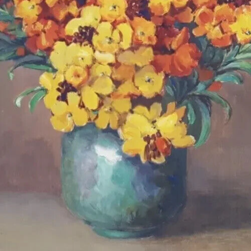 Antique Drawing Still Life, Yellow Flowers Bouquet in a Vase c. 1910 Floral - Picture 3 of 8