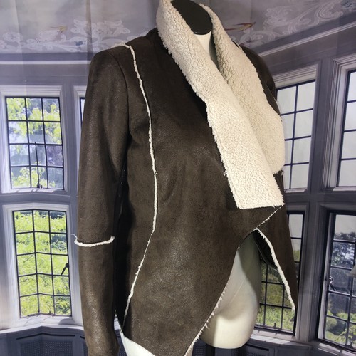 Maurices M Faux Sherpa Suede Open Front Draped Jacket Brown Vintage?!? - Picture 2 of 11