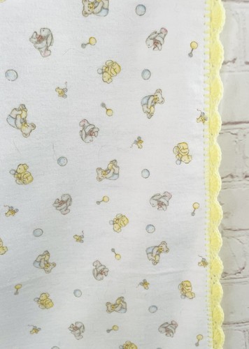 Vintage Carters Receiving Baby Blanket Cotton USA Teddy Bears Duck Crochet NWOT