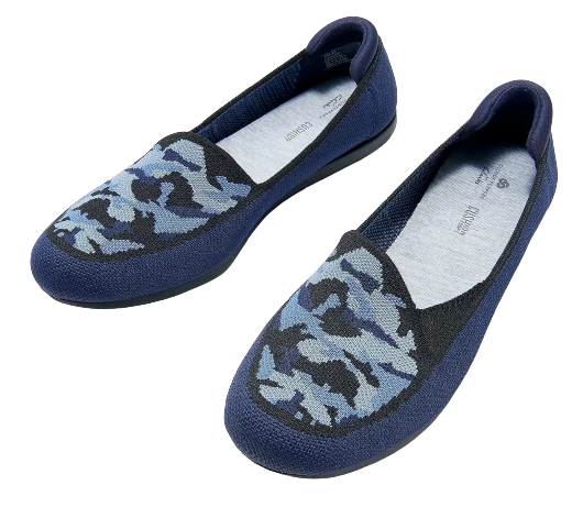 Nuove scarpe mocassini Clarks Cloudsteppers Carly Star in maglia lavabile blu navy
