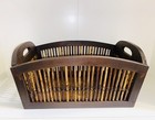Vtg Bamboo Wicker Wood Handmade Sturdy Basket Paper Magazine Holder organizer