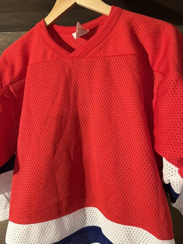 CCM Boys Red WHITE BLUE Short Sleeve Football Jersey SIZE XL MESH EUC - Picture 3 of 6