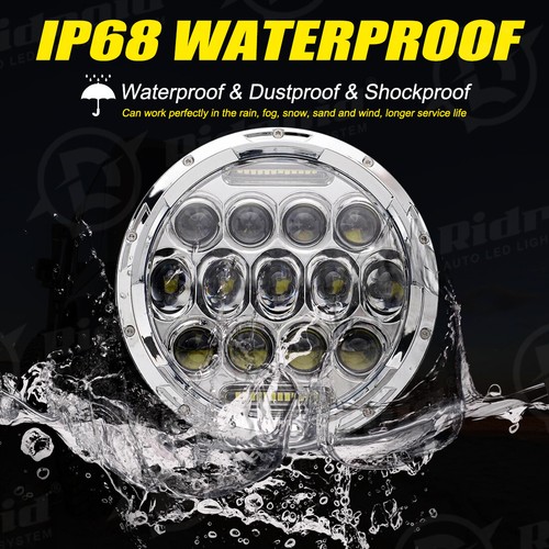 Chrome 7"inch LED Projector Hi/Lo Headlight For Harley Street Glide Softail FLHX - Foto 3 di 11