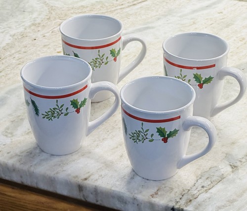 Royal Norfolk Holly Leaves and Berries Coffee Mugs Cups Set 4 Christmas:12Oz - Picture 5 of 9