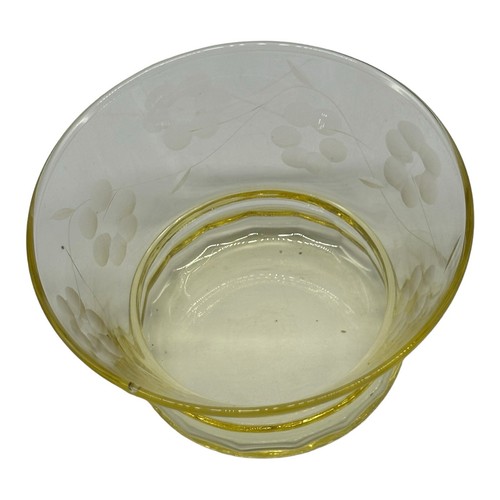 8 Vintage Yellow With Etched Floral Leaves and Vines Depression Glass Berry Bowl - Picture 10 of 12