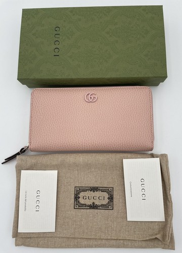 SCATOLA PORTAFOGLIO IN PELLE CON CERNIERA ROTONDA GUCCI GG MARMONT ROSA $630 NUOVA! - Foto 11 di 13