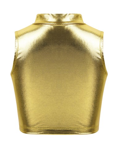 Girls Metallic Mock Neck Crop Tops Dance Sports Active Tank Top Vest Dancewear - Bild 9 von 52