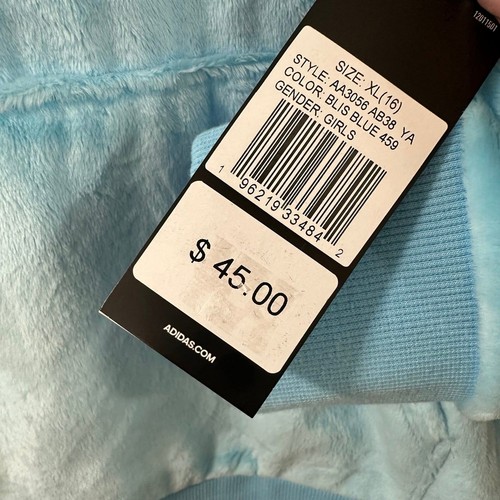 Adidas Originals AA3056 Girls Sz xl Velour Activewear Hoodie Pullover NWT Blue - Picture 5 of 10
