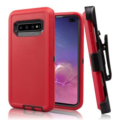 For Samsung S10 Plus Heavy Duty Case w/Clip RED/BLACK