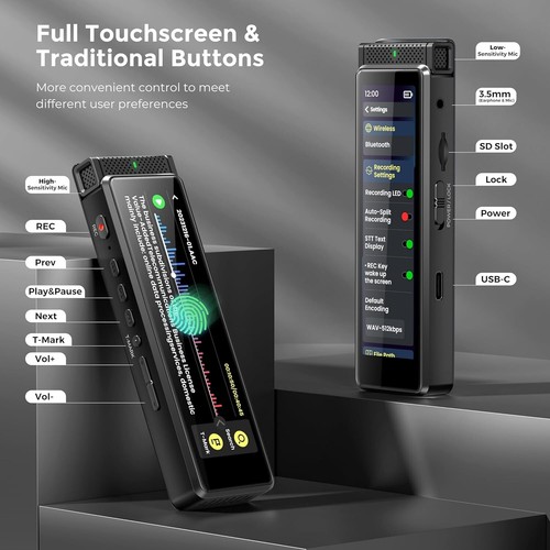 Full HD Touchscreen Voice Recorder - AI Transcription & Expandable 1TB Storage - Picture 7 of 9