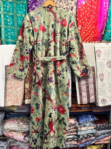 Bata de casa de terciopelo de lujo con estampado de pájaros, bata de novia cálida de invierno regalo de Navidad - Imagen 6 de 9