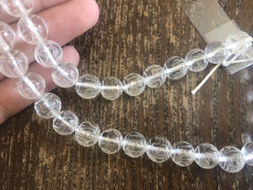 Clear Quartz Crystal Asian Symbol Carved Round Gemstone Bead Strand Lot - Picture 4 of 5