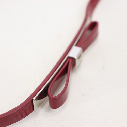 White House Black Market Dress Belt Women XS Red Patent Leather Bow Silver Tone - Picture 9 of 13