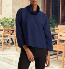 Club Monaco Women's Navy Funnel Neck Oversized Top Size M Retail $160