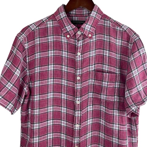 Banana Republic Größe Medium Camden rot kariertes Leinen Button Down Hemd adrett - Bild 2 von 7