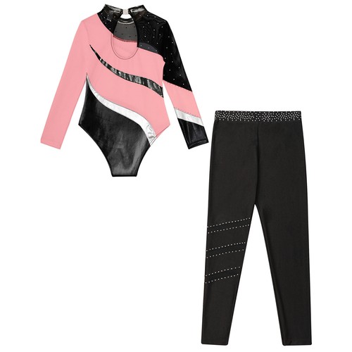 Kids Girls Leotard Workout Set Suit Outfit Skating Pants Gymnastics Dancewear - Picture 22 of 44