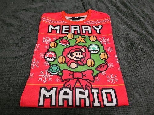 Merry Mario Retro 8-Bit Nintendo Pullover Weihnachtspullover Gr. S: ThinkGeek