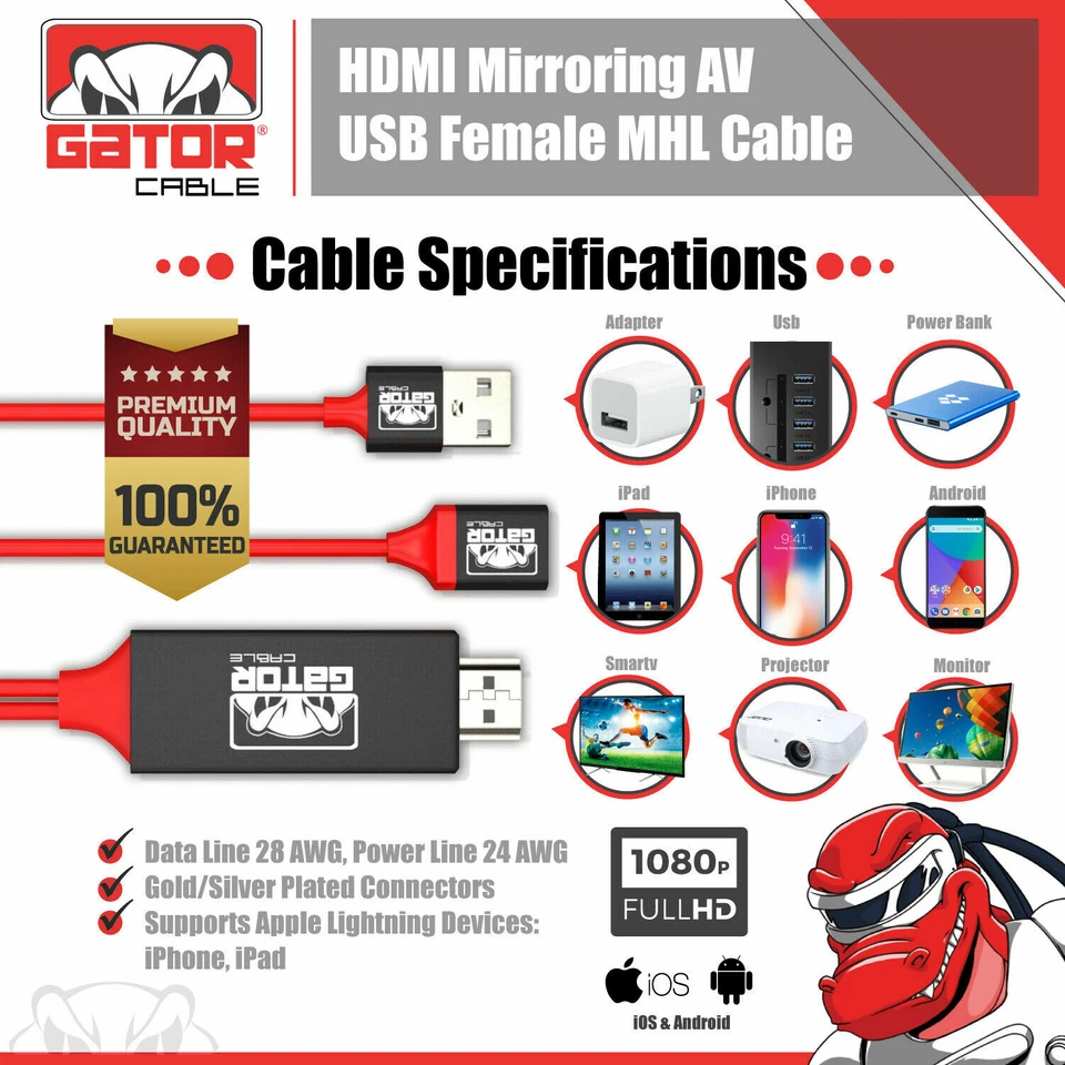 HDMI 4K HDTV Spiegel Kabel Adapter Konverter für iPhone 11 12 13 14 Pro Max Plus - Bild 4 von 4