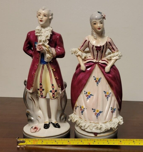 Vintage CHANTILLY CHINA Pair of Man & Woman Porcelain Figurine 10" Tall - Picture 19 of 22