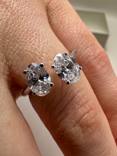 Anillo ovalos de diamantes cultivados en laboratorio de 1,17 quilates de oro blanco de 18 quilates LGSL61 - Imagen 17 de 22