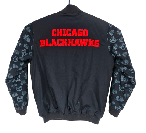 Vintage Starter Chicago Blackhawks Embordered Black Snap Up Men Sz L Jacket 117P - Picture 2 of 7