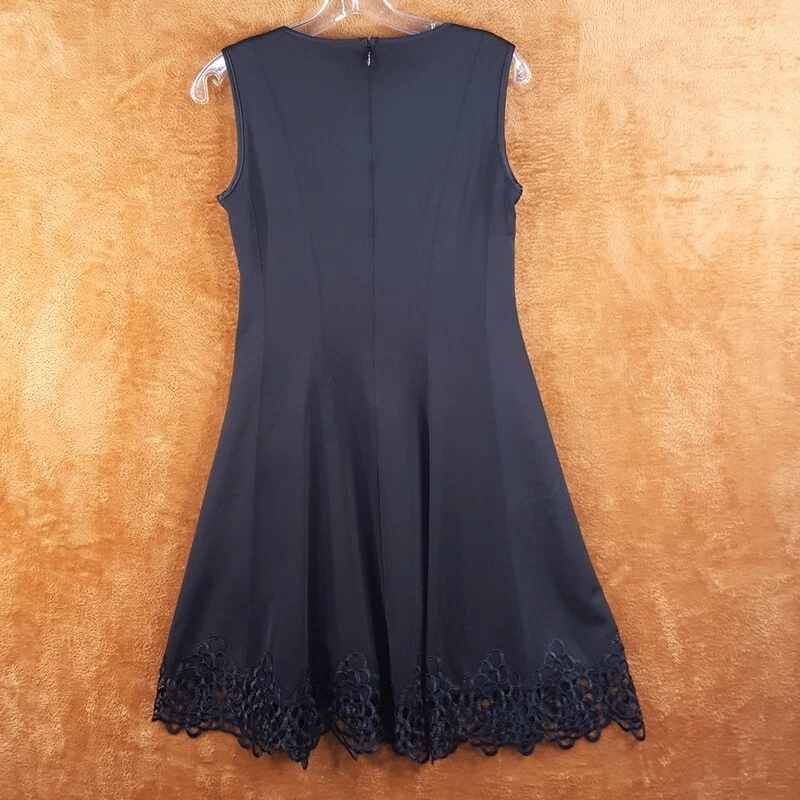 Vestido FRANK LYMAN para mujer talla 8 negro calce acampanado tejido elástico cremallera espalda encogerse de hombros Foto 4 de 4