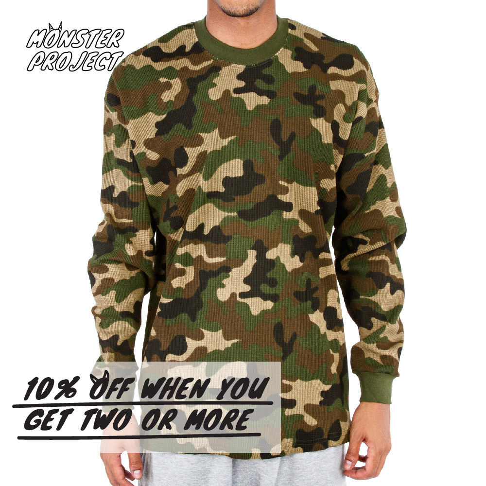 PROCLUB PRO CLUB MEN HEAVYWEIGHT THERMAL LONG SLEEVE T SHIRT CAMO PLAIN WAFFLE - Picture 21 of 22
