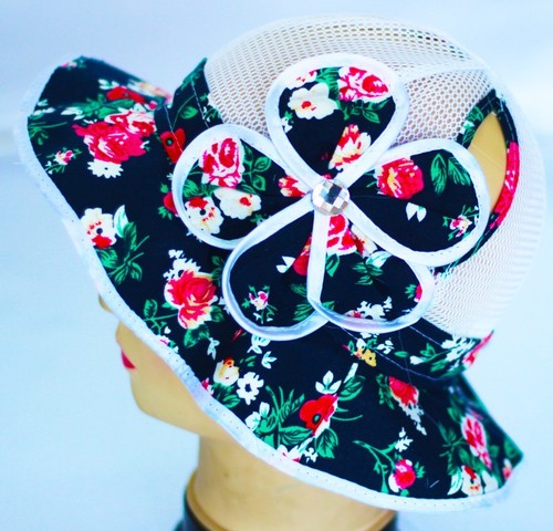 Girls Sunhat Summer Hat Timosha Dark Blue Flowers Mesh Linen Size 4-7 Years New  - Bild 2 von 4