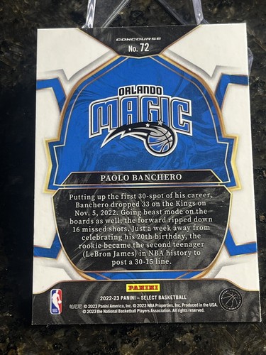 2022-23 Select Paolo Banchero #72 Blue Consourse Rookie RC Orlando - Picture 2 of 2