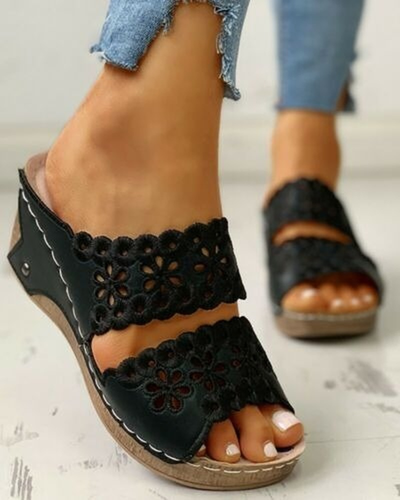 Damen Keilabsatz Sandaletten Wedges Sandalen Sommerschuhe Pantoletten Flip Flops - Bild 12 von 22