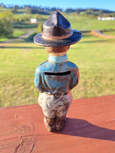Vintage & Original WWI-era Dough Boy Soldier Cast Iron Still Bank - Picture 4 of 10