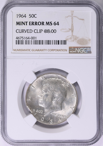 1964 Kennedy Half Dollar NGC MS-64 Curved Rim Clip @8:00 Clipped Mint Error Coin - Picture 2 of 7