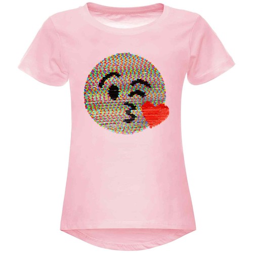 T-Shirt Top Shirt Sequin Stretch Smile Kiss Motif Children Girl Fashion - Picture 23 of 33