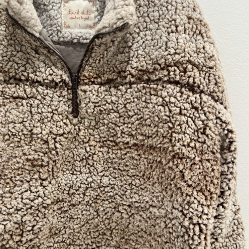 Altar'd State Womens Quarter Zip Sherpa Fleece Brown Beige Pullover Cozy Sz L - Picture 2 of 10