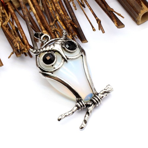 Natural Gemstone Owl Shape Pendant Chakra Crystal Bead Charm Amulet Healing - Picture 16 of 18