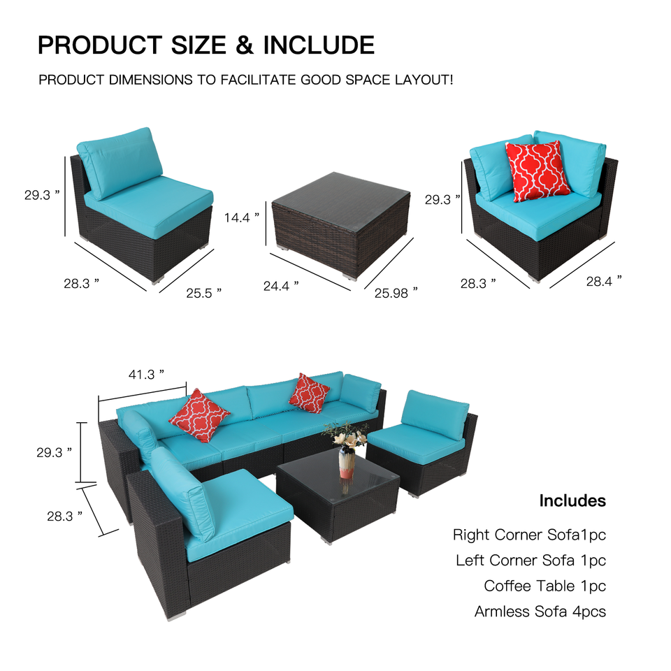 7 Rattan Wicker Sofa Set Sectional Couch Cushioned Furniture Patio Sofa