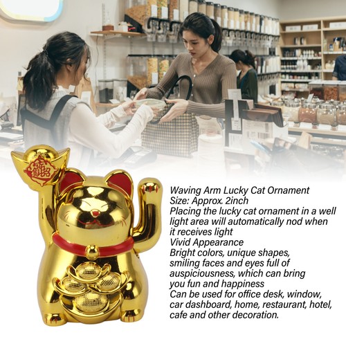 Solar Powered Waving Arm Lucky Cat Decor Welcoming Fortune Cat Statue Gold - Picture 4 of 22