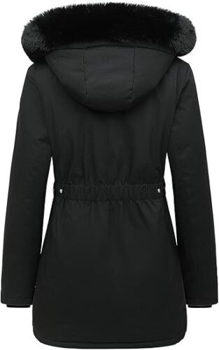 Women's Long Thicken Fleece Lined Parka Puffer Coat Faux Fur Hood Size Large - Picture 3 of 6
