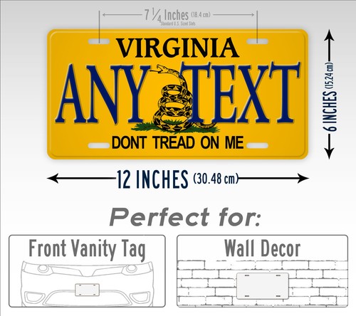 Custom Virginia License Plate "Don't Tread On Me" VA Replica Personalized Plate - Foto 3 di 6