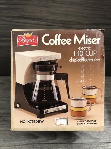 Vintage Regal Coffee Miser K7560BW 1-10 Cup Drip Coffee Maker Mushroom 70s- NOS