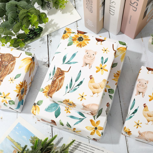 6 Sheets Highland Cow Sunflower Wrapping Paper -Not Roll- Gift Wrap Paper Decora - Picture 5 of 7